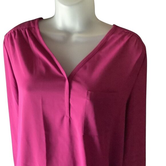 Pleione Womens' Long Sleeve Blouse Size L Magenta Polyester V-Neck Front Pocket - Picture 13 of 14